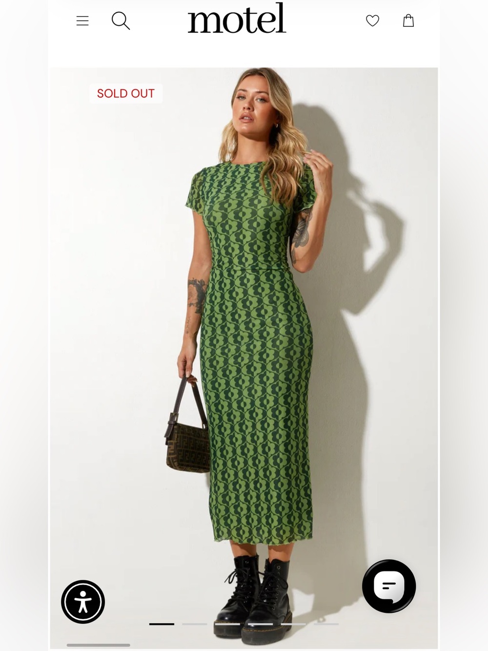 Motel Happyella Midi Dress in Wavy Daisy Green Size M